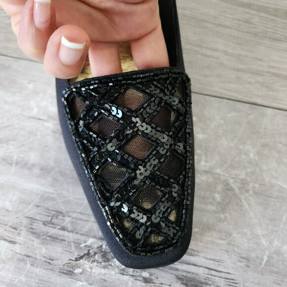 J. Renee Womens Gem Black Suede Sequins Block Heels Vintage Pumps Size 8.5M - Picture 8 of 14